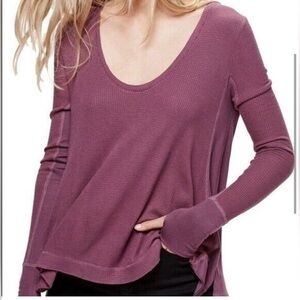 Free People Malibu Thermal Oversized Top Twilight Mauve Thumb Holes small